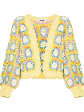 ALEMAIS floral-crochet puff-sleeve Cardigan - Farfetch