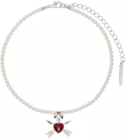 Shushu/Tong: White YVMIN Edition Enamel Heart Double Arrow Necklace | SSENSE