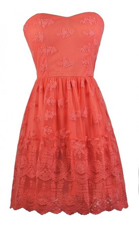 Coral Sleeveless Sweetheart Neckline Lace Coral Dress