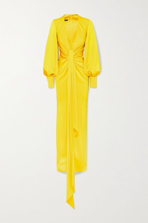 Yellow Dane gathered draped satin-crepe gown | Alex Perry | NET-A-PORTER