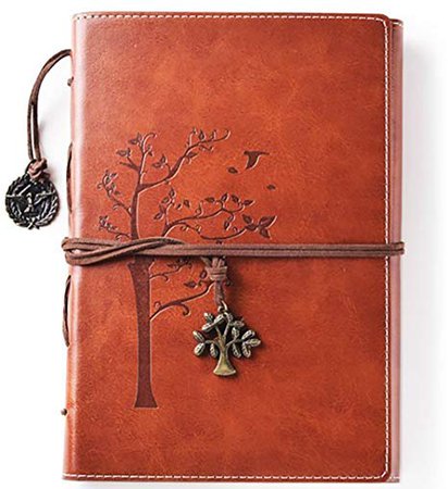 Lined Refillable Vintage Writing Journal for Women, Retro Tree of Life Faux Leather Cover Notebook/Travel Diary,Wide