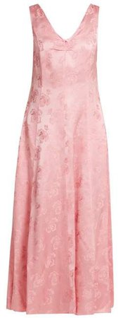 Open Back Floral Jacquard Dress - Womens - Pink