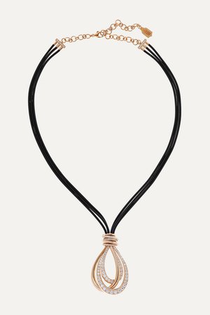 de GRISOGONO | Allegra leather, 18-karat rose gold and diamond necklace | NET-A-PORTER.COM