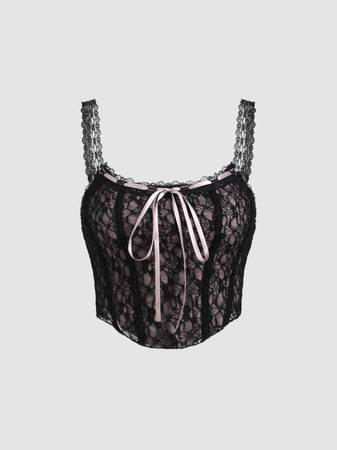 black and pink lace corset top