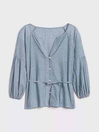 Balloon Sleeve Button-Down Blouse in Chambray | Gap