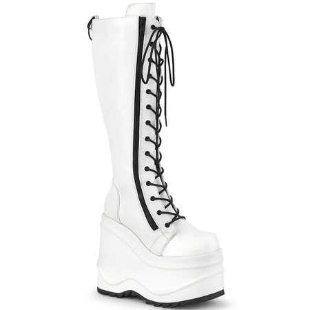 DEMONIA "Wave-200" Knee-high Boots - White Vegan Leather – Demonia Cult