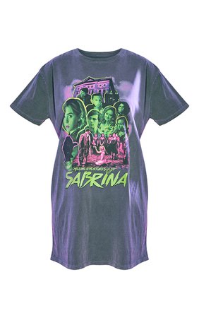 Sabrina Teenage Witch Acid Washed T Shirt Dress | PrettyLittleThing USA