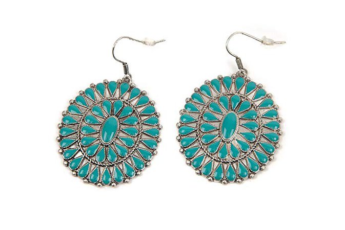 Amazon.com: Jayde N' Grey Turquoise Color Western Navajo Squash Blossom Earrings Pierced (Turquoise Large Concho): Jewelry