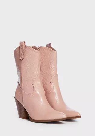 Pointed Toe Vegan Leather Snake Pattern Cowboy Boots - Pink – Dolls Kill