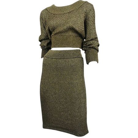 Pre-owned Azzedine Alaia green Knit Two Piece sweater skirt set