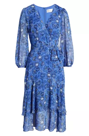 Eliza J Floral Long Sleeve Chiffon Midi Dress | Nordstrom