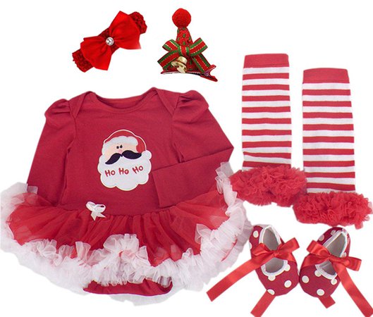 TANZKY Baby Girls Christmas Outfit Xmas Newborn Infant My First Christmas Tutu Dress Set 5PCs [1540908817-170253] - $11.87