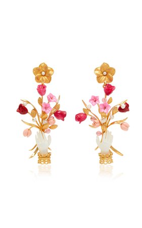 Ruby, Pink Quartz And Mother-Of-Pearl Blossom Earrings by Of Rare Origin