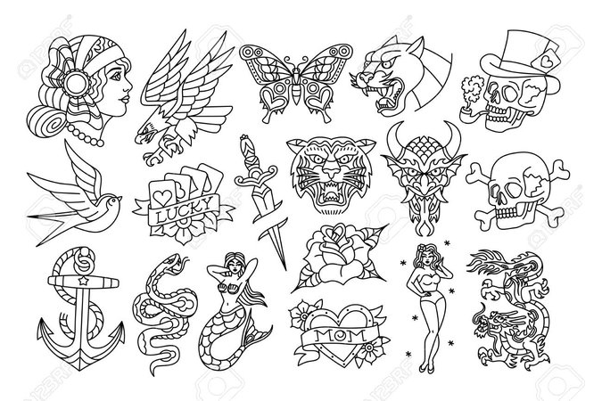 Vector Set Of Old School Tattoo Designs Royalty Free SVG, Cliparts, Vectors, And Stock Illustration. Image 140178921.