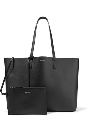 Saint Laurent Shopper Large Textured-leather Black Leather Tote - Tradesy