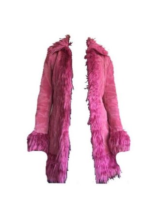 pink faux fur duster long coat jacket Y2k 90s