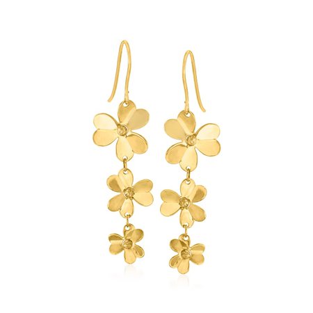 Ross-Simons Italian 14kt Yellow Gold Floral Drop Earrings