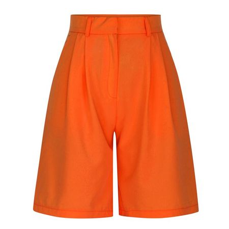 RYRJJ Women Business Casual Button Dress Shorts with Pockets Orange