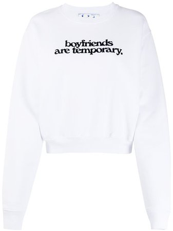Shop white & black Off-White Boyfriends print cropped sweatshirt with Express Delivery - Farfetch