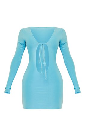Shape Aqua Blue Slinky Cut Out Plunge Bodycon Dress | PrettyLittleThing CA