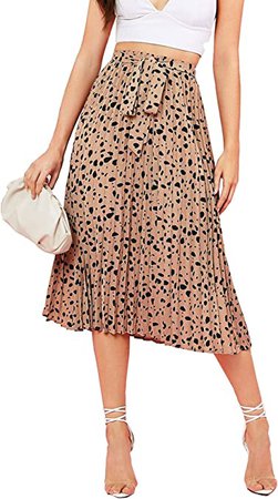 Amazon.com: Floerns Women's Floral Printed Elastic Waist A Line Pleated Ruffle Midi Skirt Khaki S : Clothing, Shoes & Jewelry