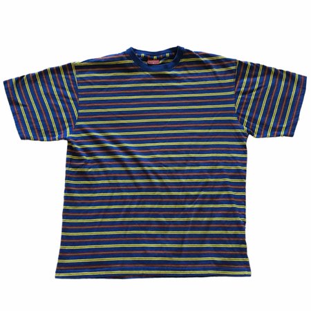 90s striped T-shirt in bright blue, red, green and... - Depop