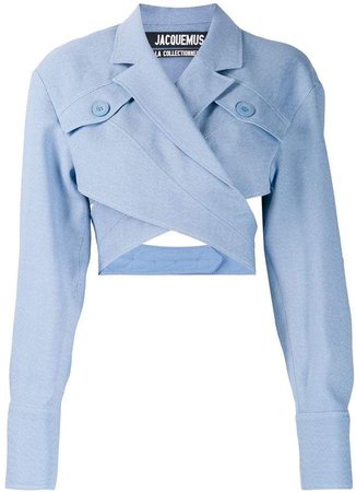 JACQUEMUS Cross Front Pocketed Cropped Silk Blouse