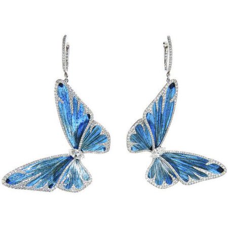 Light Blue & Diamond Butterfly Hanging Earrings