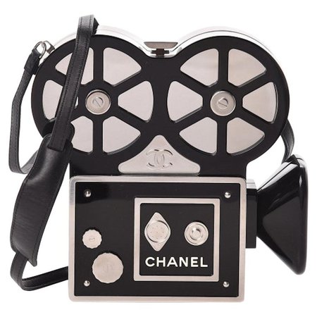 Chanel Runway Black Resin Satin Crystal Film Evening Clutch Shoulder Bag For Sale at 1stdibs