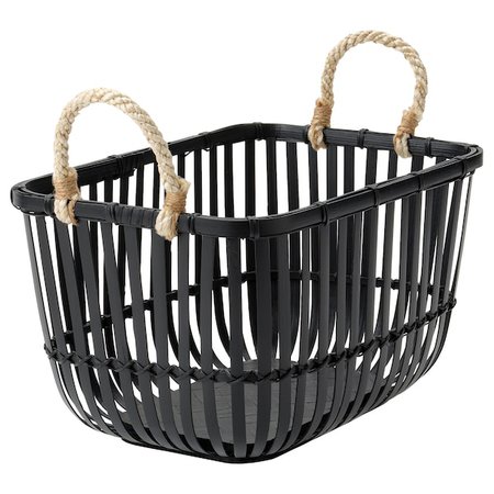 LUSTIGKURRE Basket with handles - black bamboo - IKEA