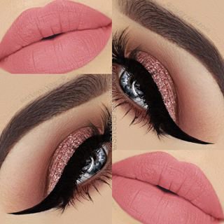 Pinterest - Pink and brown , with dramatic winged eyeliner with light pink lip/ follow me at Saraiexquisite | 15