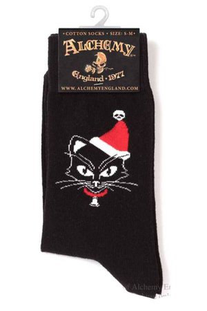 Black Cat Catmas Christmas Socks by Alchemy Gothic - The Gothic Shop