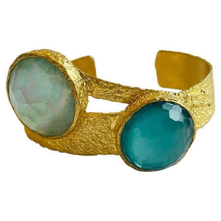 22k Gold Cuff with Turquoise, Pearl and Quartz by Tagili For Sale at 1stDibs