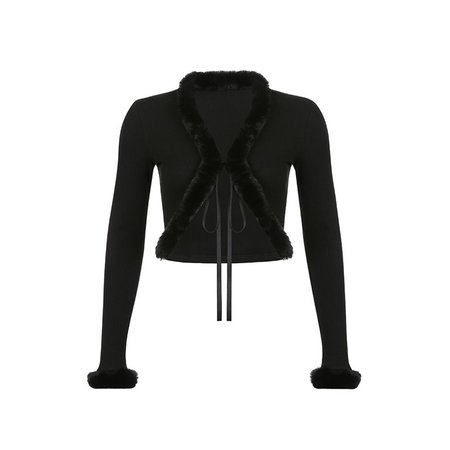 Gupgi Women's Y2k Cropped Cardigan Sweater Faux Fur Crop Tops Long Sleeve V-Neck Open Front Knitted Coats - Walmart.com