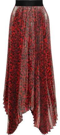 Katz Sunburst Pleated Leopard-print Silk-blend Lame Maxi Skirt