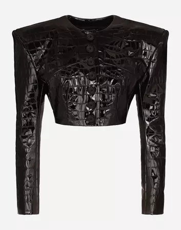 Cropped single-breasted jacket with alligator print in Black for Women | Dolce&Gabbana®
