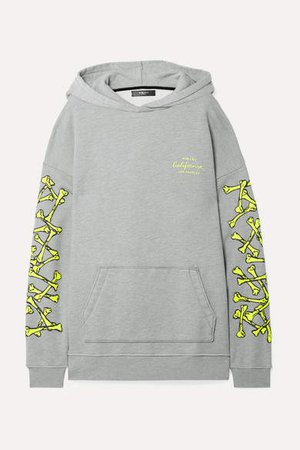 Oversized Printed Cotton-jersey Hoodie - Gray
