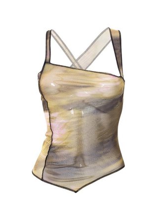 2022 Cross Back Asymmetric Mesh Tank Top Chive S In Tank Tops & Camis Online Store. Best For Sale | Emmiol.com