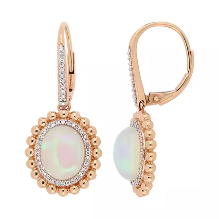 Stella Grace 14K Gold 1/4ct Diamond & Ethiopian Opal Leverback Earrings