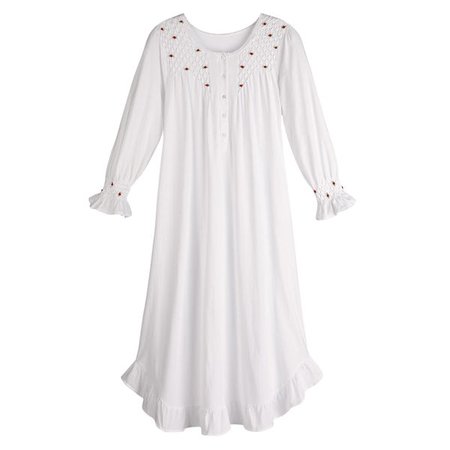 Women's Petite Rosebuds White Cotton Nightgown