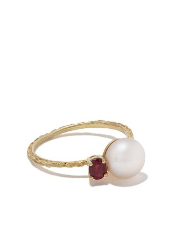 Wouters & Hendrix Gold 18kt Yellow Gold UZERAI Exclusive Pearl & Ruby Ring | Farfetch.com