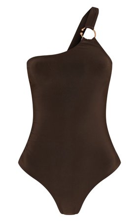 Chocolate Slinky One Shoulder Bodysuit | Tops | PrettyLittleThing