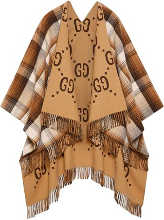 Shop brown & white Gucci Reversible GG wool poncho with Express Delivery - Farfetch