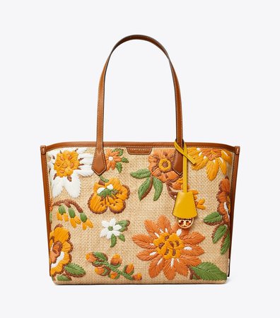 Perry Embroidered Straw Triple-Compartment Tote: Women's Handbags | Tote Bags | Tory Burch