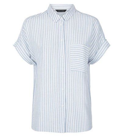 Blue Stripe Pocket Front Short Sleeve Shirt | New Look