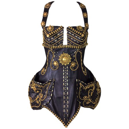 Documented A/W 1992 Atelier Versace by Gianni Crystal Leather Bodice Dress XS For Sale at 1stDibs