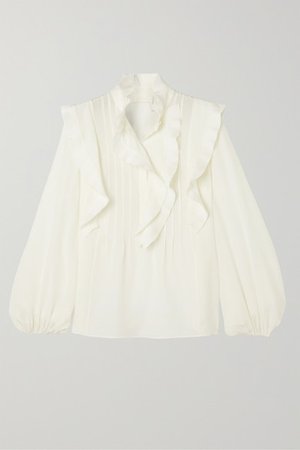Chloé | Ruffled pintucked silk crepe de chine blouse | NET-A-PORTER.COM