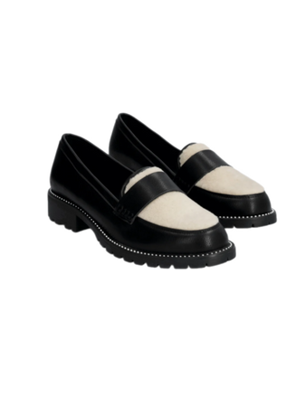 loafers fuzzy black white shoes
