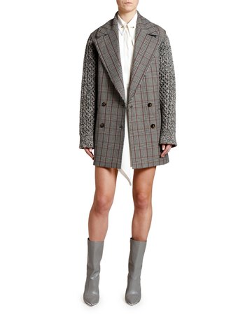 Stella McCartney Plaid Knit-Sleeve Oversized Pea Coat and Matching Items & Matching Items - Bergdorf Goodman