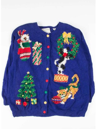 holiday sweater cardigan christmas cats ugly sweatshirt vintage vtg
